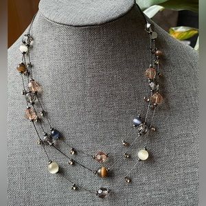 Pretty hand strung three string beaded necklace